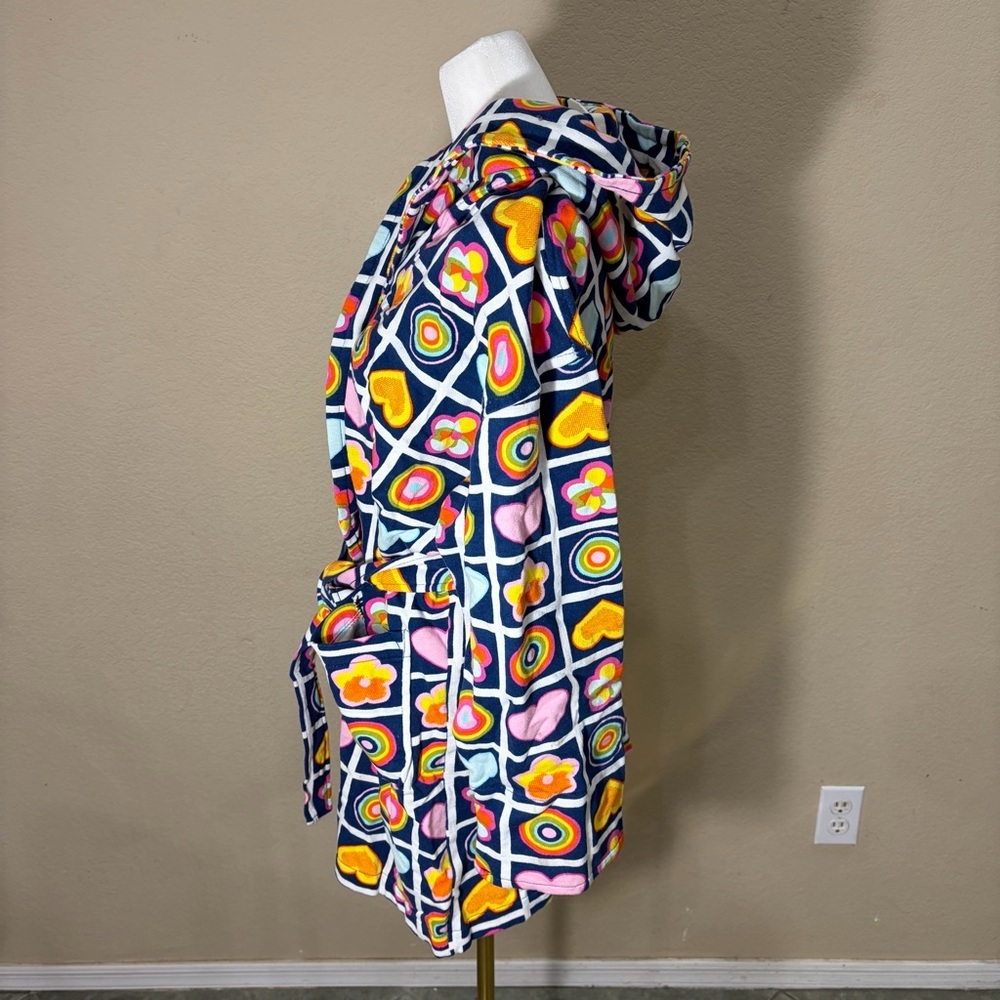 Vtg Aegean Apparel Robe Multicolor Heart Florals Terrycloth Cotton Belted Retro - Picture 6 of 11